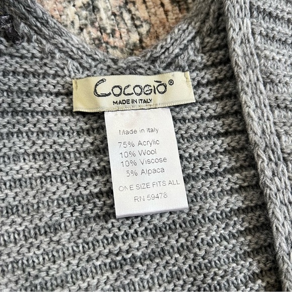 Wool Alpaca Chunky Knit Poncho Gray Womens Sweater Cocogio - Picture 9 of 11